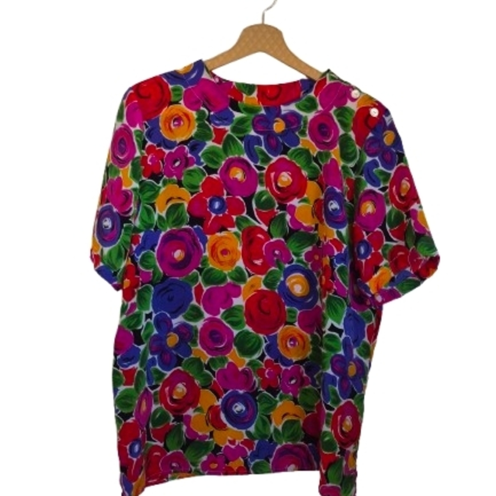 Vintage Jacqueline Ferrar Floral Short Sleeve Blouse - Multicolor -
